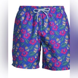Tailorbyrd Blue Floral Skull pineapple Swim Shorts